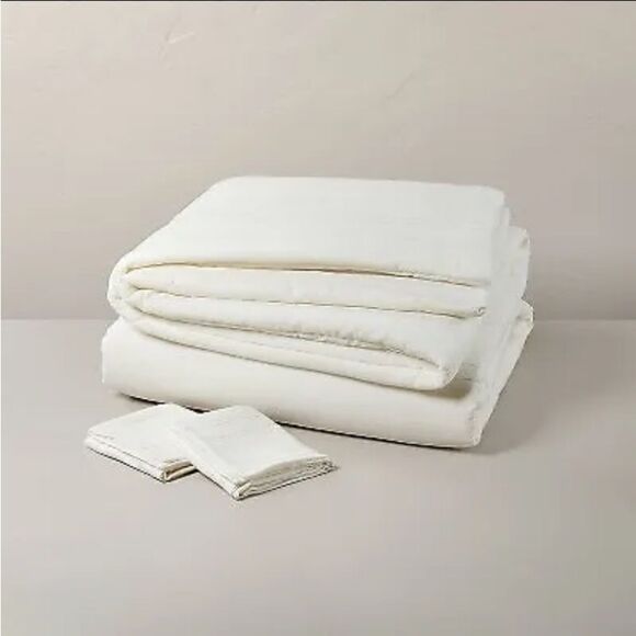 Hearth & Hand Fine Lined Linen Blend Duvet Set Sour Cream